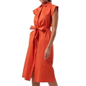 MZL Mizalle Belted Sleeveless Midi Shirt Dress NWT - Size 4 36  Cotton Pockets